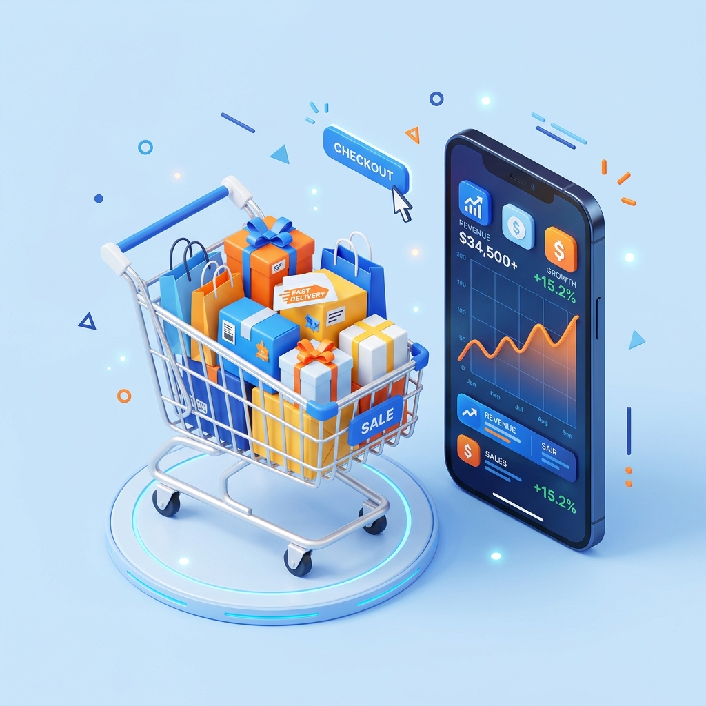 3D E-Commerce Setup Illustration